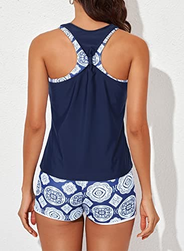 Aleumdr 3 Piece Athletic Tankini Swimsuits for Women with Shorts Swim Tank Tops with Sports Bra and Boyshorts Bathing Suits Blue Medium - Image 2