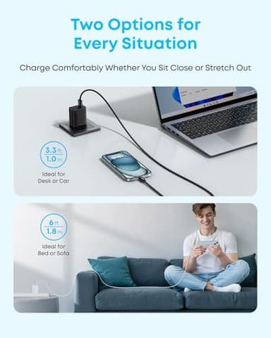 Anker Zolo USB to USB C Cable, Seamless CarPlay Connesction, Durable and Braided Type C Cable, Premium Look with Slim Connector, for iPhone 17/16 Series, iPad Pro, and More (Black, 3.3FT) - Image 5