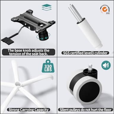 TRALT Office Chair - Ergonomic Desk Chair with Adjustable Lumbar Support, Mesh Computer Chair, Executive Chairs for Home Office Comfortable Lumbar Support (White+Black) - Image 8