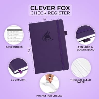 Clever Fox Check Register Book - Deluxe Transaction Register, Accounting Ledger Book, Checkbook Register & Checking Account Register Book for Personal and Work Use, A5 Hardcover - Purple - Image 2