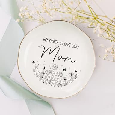 WANDER PRINTS for Mother - Ceramic Ring Dish Jewelry Tray for Mom - 50th 60th 70th 80th Birthday Gifts, for Mommy from Daughter, Son - Remember I Love You Mom - Image 5