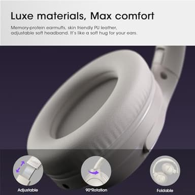 YUMONDEAR Bluetooth Headphones Over Ear, 80H Playtime Wireless Headphone with 3 EQ Modes, Built-in Mic, Deep Bass, HiFi Stereo Foldable Wireless Headset for iPhone PC Travel Workout (Light Gray) - Image 8