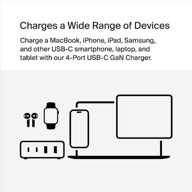 Belkin Charger Station 108W GaN - 2X USB-C and 2X USB-A Ports - Fast Desktop Charger Dock Hub for iPhone 17, Air, Pro, Apple Watch, iPad, MacBook, Samsung Galaxy S25, Nintendo Switch 2 - Black - Image 7