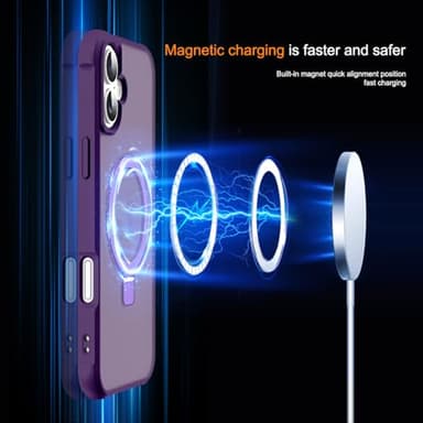 SKYLMW Compatible with iPhone 16 Case with Invisible Magnetic O-Ring Stand Military-Grade Translucent Case for iPhone 16 6.1" [Compatible with Mag-Safe][Great Grip Feeling], Purple - Image 3