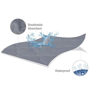 Pack and Play Sheets Mattress Pad Protector Fitted Waterproof Playard Mattress Cover, Compatible with Graco Pack n Play & Dream On Me & Pamo Babe, Playpen/Playard Sheet Quilted, Gray, 39" x 27" - Image 3