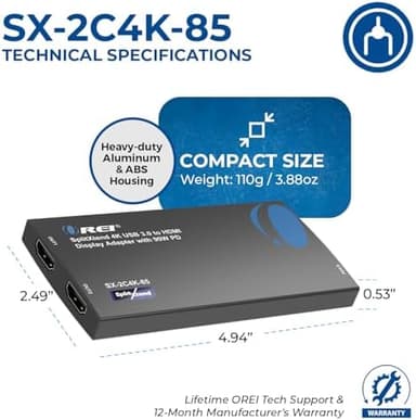 OREI SplitExtend 4K HDMI Splitter Extended Display for Dual Monitor - Multi-Monitor Display 3 Separate Screens - USB A & USB-C Adapter to HDMI 2.0, 4K@60hz, 90W PD Charger, DisplayLink MacOS, Windows - Image 7