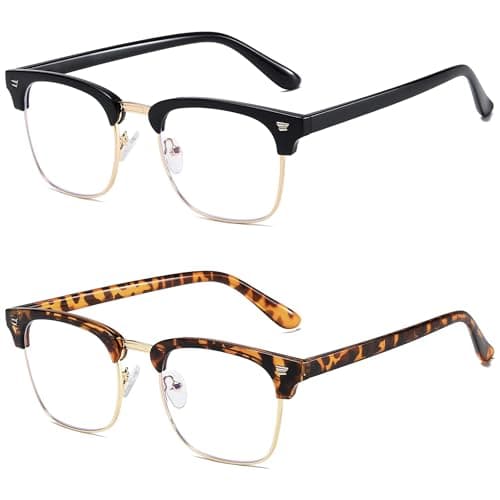 MEETSUN Blue Light Glasses Retro Half Frame Clear Lens - Anti-Eyestrain for Computer, Gaming & Phone Use | Women Men Fashion Bluelight Glasses(Black Frame+Leopard Frame / 2 PACK) - Image 1