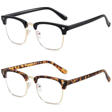 MEETSUN Blue Light Glasses Retro Half Frame Clear Lens - Anti-Eyestrain for Computer, Gaming & Phone Use | Women Men Fashion Bluelight Glasses(Black Frame+Leopard Frame / 2 PACK) - Image 1
