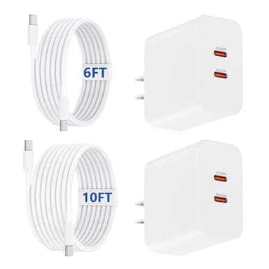 [6+10FT] iPhone 17 16 15 USB C Charger Fast Charging,40W Dual Port Fast Wall Charger Block with 6+10FT Long USB C Charging Cable Cord for iPhone 17/16/15 Pro Plus Pro Max, iPad Pro/Air, Samsung - Image 1