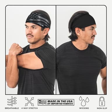 JUNK Brands Big Bang Lite Headband - Moisture-Wicking, Performance Fabric, Non-Slip, Sports Sweatband for Men & Women - One Size - Black Ops - Image 4