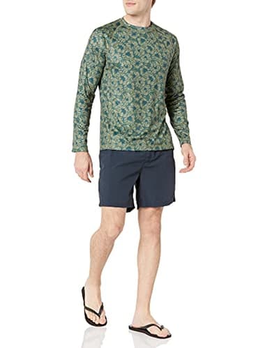 Amazon Essentials Men's Long-Sleeve Quick-Dry UPF 50 Swim Tee, Olive Hibiscus Flower, X-Large - Image 4