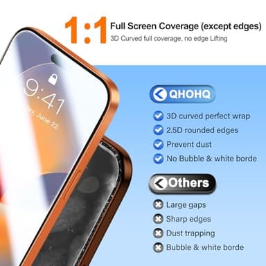 QHOHQ [1-Second Auto-Install] 3 Pack Screen Protector for iPhone 17 Pro Max [6.9 Inch] + 1 Set Camera Lens Protector, 9H+ Shatterproof Tempered Glass, [12FT Military Grade Protection], Case Friendly - Image 5