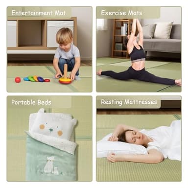 HAGiHARA Japanese Tatami Mat, Patchwork Tatami Floor Mats, 96" x 96" Foldable Square with Non-Slip Design for Bedroom, Crawling and Yoga, Made of Rush Grass, Igusa(with Edge/9 Picecs) - Image 8