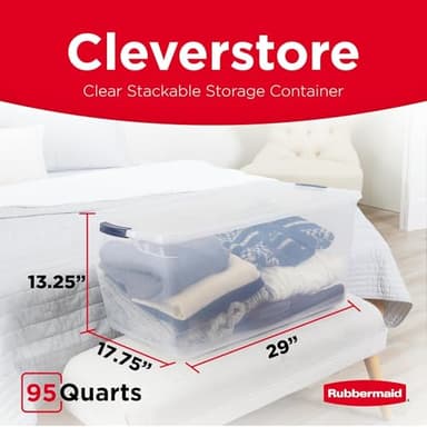 Rubbermaid Cleverstore 95 Qt Clear Storage Bins with Lids, 4-Pack, Stackable, BPA-Free, Made in USA - Image 2
