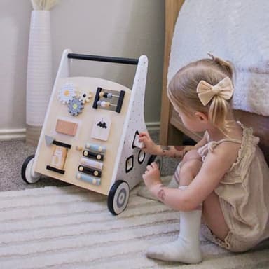 Beright Wooden Baby Walker Push and Pull Learning Activity Walker Kids’ Activity Toy Multiple Activities Center Develops Motor Skills & Stimulates Creativity (Natural) - Image 5