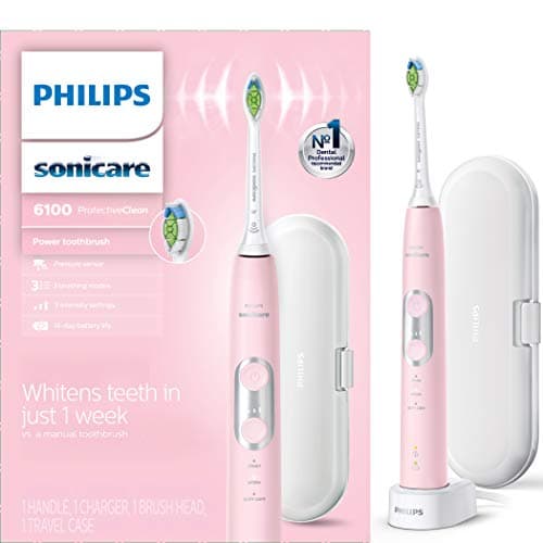 Philips Sonicare ProtectiveClean 6100 Rechargeable Electric Toothbrush, with Pressure Sensor, 3 Cleaning Modes, SmarTimer and QuadPacer, 14-Day Battery Life, Travel Case, Pink, Model HX6876/21 - Image 1