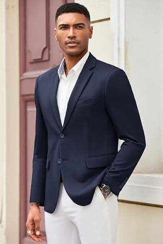 COOFANDY Men's Blazer Casual Sport Coats Slim Fit Lightweight Two Button Suit Jacket Navy Blue - Image 2