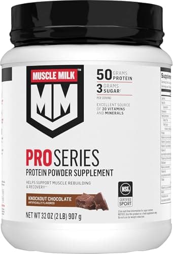 Muscle Milk Pro Series Protein Powder Supplement,Knockout Chocolate,2 Pound,11 Servings,50g Protein,3g Sugar,20 Vitamins & Minerals,NSF Certified for Sport,Workout Recovery,Packaging May Vary - Image 1