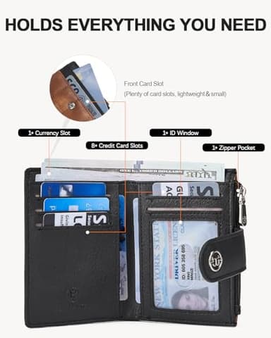 BOSTANTEN Small Wallet for Women Leather RFID Blocking Card Holder Bifold Compact Wallets With Zipper Coin Pocket Black＆Brown - Image 2