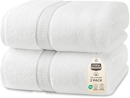 Utopia Towels Luxurious Jumbo Bath Sheet 2 Piece, 600 GSM, 35 by 70 Inches, 100% Ring Spun Cotton, Highly Absorbent and Quick Dry Extra Large Bath Towel, Super Soft Towel, White - Image 1