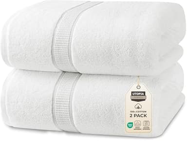 Utopia Towels Luxurious Jumbo Bath Sheet 2 Piece, 600 GSM, 35 by 70 Inches, 100% Ring Spun Cotton, Highly Absorbent and Quick Dry Extra Large Bath Towel, Super Soft Towel, White - Image 1