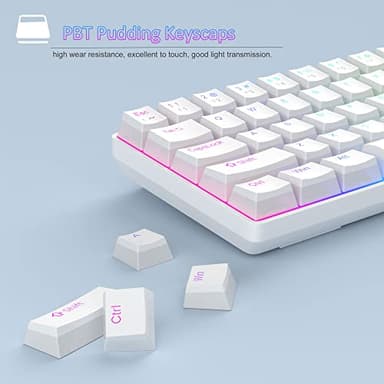 MageGee Portable 60% Mechanical Gaming Keyboard, Red Switch, PBT Pudding Keycaps RGB Backlit Compact 68 Keys Mini Wired Office Keyboard for Windows Laptop PC - White - Image 4