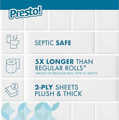 Amazon Brand - Presto! 2-Ply Ultra-Soft Toilet Paper, 24 Family Mega Rolls = 120 regular rolls, 6 Count (Pack of 4), Unscented - Image 3