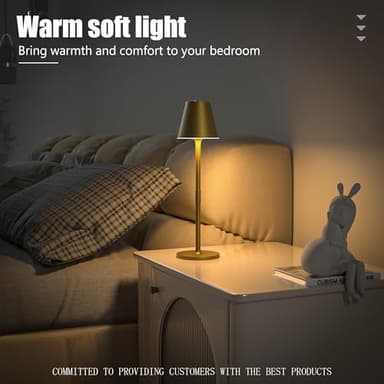 Timjorman LED CordlessTable Lamp,4000mAh Rechargeable Battery Desk lamp,3 Level Brightness Portable Night Light, Minimalist Design, for Couple Dinner/Coffee Table/Restaurant/Bedroom(Bronze) - Image 6