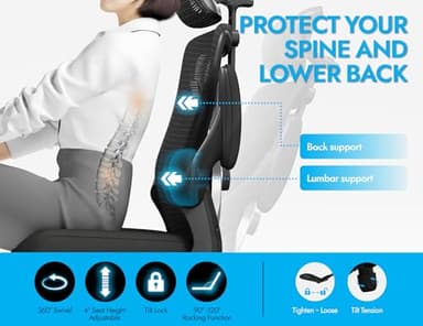 Ergalithic Ergonomic Office Chair - X-Shaped Computer Desk Chair Comfy, Gaming Chair, Office Chair with Lumbar Support, Mesh Office Chairs with Headrests, Desk Chair for Long Hours (Black Silver) - Image 4