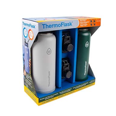 ThermoFlask Bottle with Spout Lid - Stainless Steel Water Bottles with Double-Wall Insulation & BPA-Free Spout Lids - Leak-Proof Reusable Bottles & Lids - 40 oz, Gray Pine (2 Pack) - Image 2