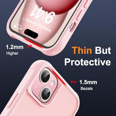 SKYLMW Compatible with iPhone 15 Case with Invisible Magnetic O-Ring Stand Military-Grade Translucent Case for iPhone 15 6.1" [Compatible with Mag-Safe][Great Grip Feeling], Pink - Image 6