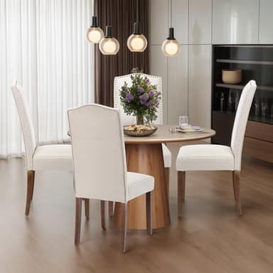 Stylish Upholstered Parsons Dining Chair Kitchen with Silver Nailhead Trim and Sturdy Solid Wood Legs - Image 2
