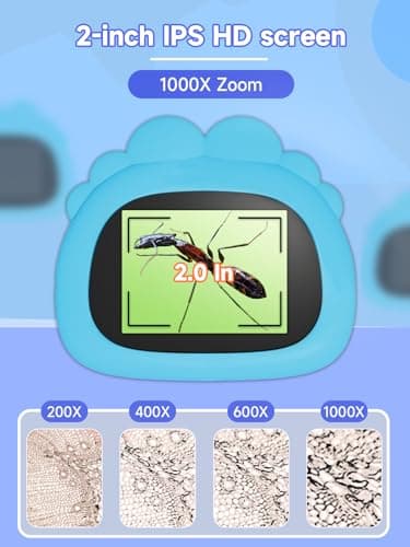 Acoath Microscope for Kids, 1000X Handheld Digital Miniscope with 2.0" Screen, Portable Pocket Microscope Education Toys Gifts for Age 3 4 5 6 7 8 9 10 Girls Boys - Image 2