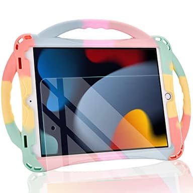 TopEsct Kids Case for iPad 10.2 inch - Shockproof Silicone Cover with Tempered Glass Screen Protector and Strap - Compatible with iPad 9th/8th/7th Gen (2021)"(Rainbow) - Image 1