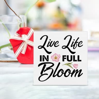 Spring Decor Farmhouse Live Life in Full Bloom Wood Box Sign Spring Decorations Rustic Home Desk Shelf Tabletop Decor 5 x 5 Inches - Image 4