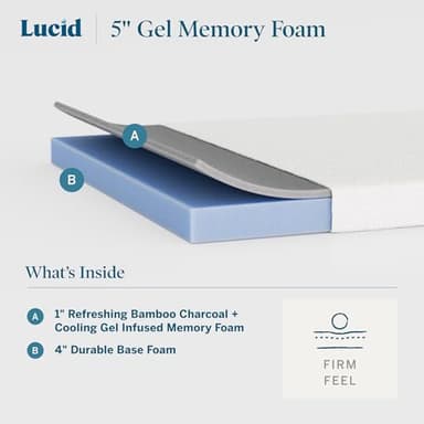 Lucid 5 Inch Memory Foam Mattress – Low Profile - Firm Feel - Infused with Bamboo Charcoal and Gel - Bed in a Box - Temperature Regulating - Breathable - Queen Size - Image 2