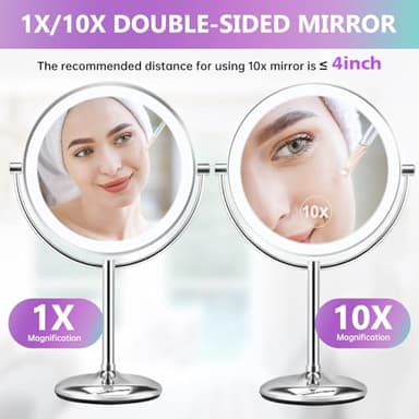 Rechargeable 10x/1x LED Makeup Mirror with Lights, Magnification & 3 Color Modes - 9 Inch, Type C Charging, 2000mAh Battery, Lighted Vanity Mirror for Desk, Magnifying Mirror for Makeup Enthusiasts - Image 4