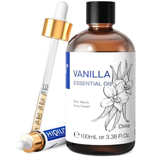 HIQILI Vanilla Essential Oil, Undiluted Natural Strong Fragrance Add in Skin Perfume, Unscented Lotion, Candle Soap Making Scent, Relax at Home with Diffuse Warm Sweet Aroma -100ML - Image 1