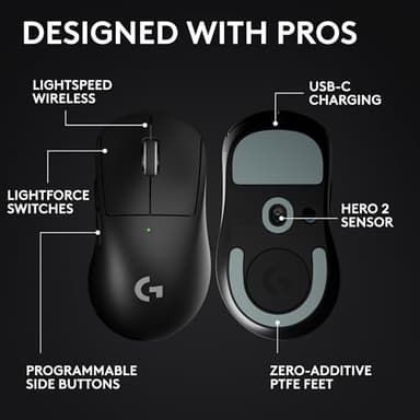 Logitech G PRO X Superlight 2 DEX Wireless Gaming Mouse, 60g pro-Grade Right-Handed Mouse with 5 programmable Buttons, USB-C Charging, 44k DPI Sensor, up to 8 kHz Polling for PC/Mac - Black - Image 6