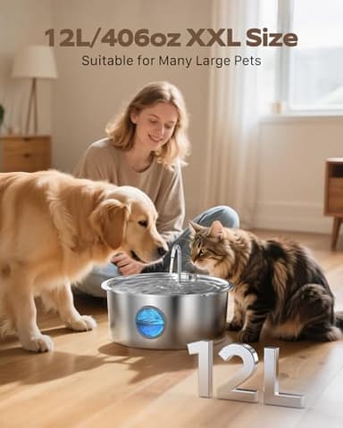 Dog Water Fountain for Large Dogs: Stainless Steel Dog Fountain Water Bowl - 3.2Gal/406oz/12L Super Quiet Big Cat Water Fountain with Visual Water Level -Great for Large Dogs Cats and Multi-Pet Home - Image 3