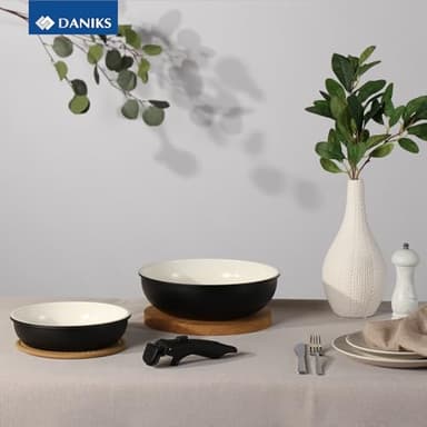 Daniks 9-Piece Nonstick Cookware Set, Ceramic Induction Pots and Pans with Detachable Silicone Handles, Oven & Dishwasher Safe, Black - Image 9