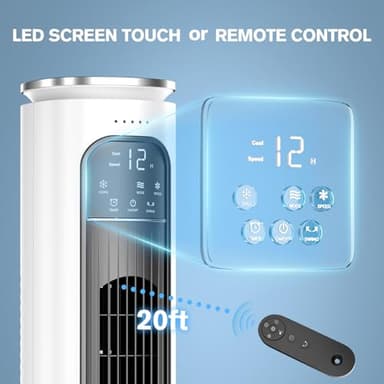Windowless Portable Air Conditioners, 37’’ Evaporative Air Cooler w/Remote, 2.5L Water Tank & 4 Ice Packs, 12H Timer Auto-off, 70° Oscillating, Quiet Cooling Tower Fan For Bedroom Living Room Office - Image 2