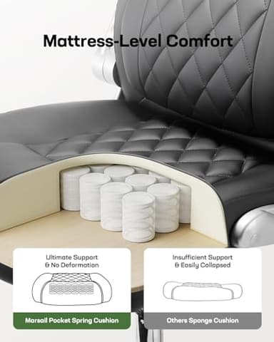 Marsail Ergonomic PU-Leather Office Chair: 5 Settings Lumbar Support, Executive Office Chair Height Adjustable with Padded Flip-up Arms, Executive Desk Chair for Working Study-Black - Image 4