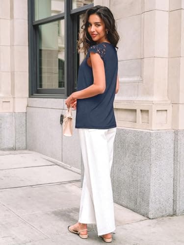 AUTOMET Womens Casual Dressy Tops 2025 Summer Short Sleeve Business Work Office Teacher Shirts Plus Size Date Sleeveless Trendy Blouses Tshirts Fashion Beach Vacation Outfits Clothes Clothing Navy - Image 4