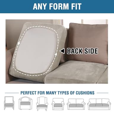H.VERSAILTEX Velvet Stretch Couch Cushion Cover Plush Cushion Slipcover for Chair Loveseat Sofa Cushion Furniture Protector Seat Cushion Sofa Cover (3 Piece Sofa Cushion Covers, Oatmeal) - Image 5