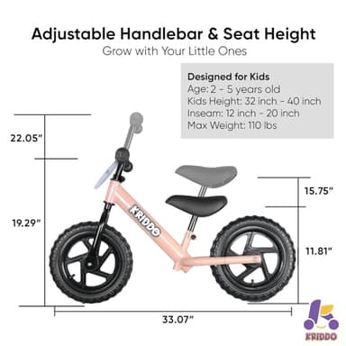 KRIDDO Toddler Balance Bike 2 Year Old, Age 24 Months to 5 Years Old, 12 Inch Push Bicycle with Customize Plate (3 Sets of Stickers Included), Steady Balancing, Gift Bike for 2-3 Boys Girls, Pink - Image 5