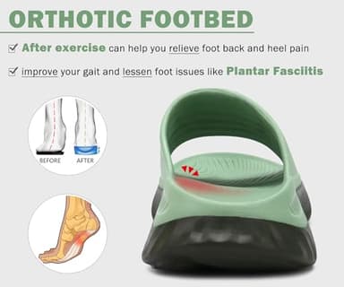 KuaiLu Womens Recovery Sandals Comfortable Plantar Fasciitis Arch Support Ladies Orthopedic Open Toe Slip On Running Sport Walking Slides Thick Athletic Cushion Slippers Summer Sliders Green Size 7 - Image 4