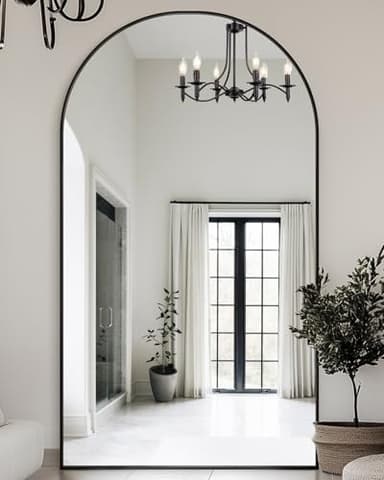 Full Length Mirror with Stand, 81"x41" Arched Full Body Mirror, Large Stand Up Mirrors, Aluminum Frame Floor Standing Mirrors, Freestanding Hanging Leaning Mounted for Bedroom Living Room, Black - Image 2