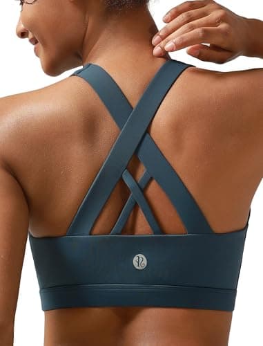 RUNNING GIRL White Sports Bra for Women, Criss-Cross Back Padded Strappy Sports Bras High Support Yoga Bra with Removable Cups(2353_Dark Blue_L) - Image 1