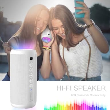 Ortizan Portable Bluetooth Speaker: IPX7 Waterproof, 24W Loud Sound, Deep Bass, Bluetooth 5.3, LED Lights, Wireless Stereo Pairing, 30H Playtime, for Home/Outdoor/Party/Beach, Birthday Gift (White) - Image 6